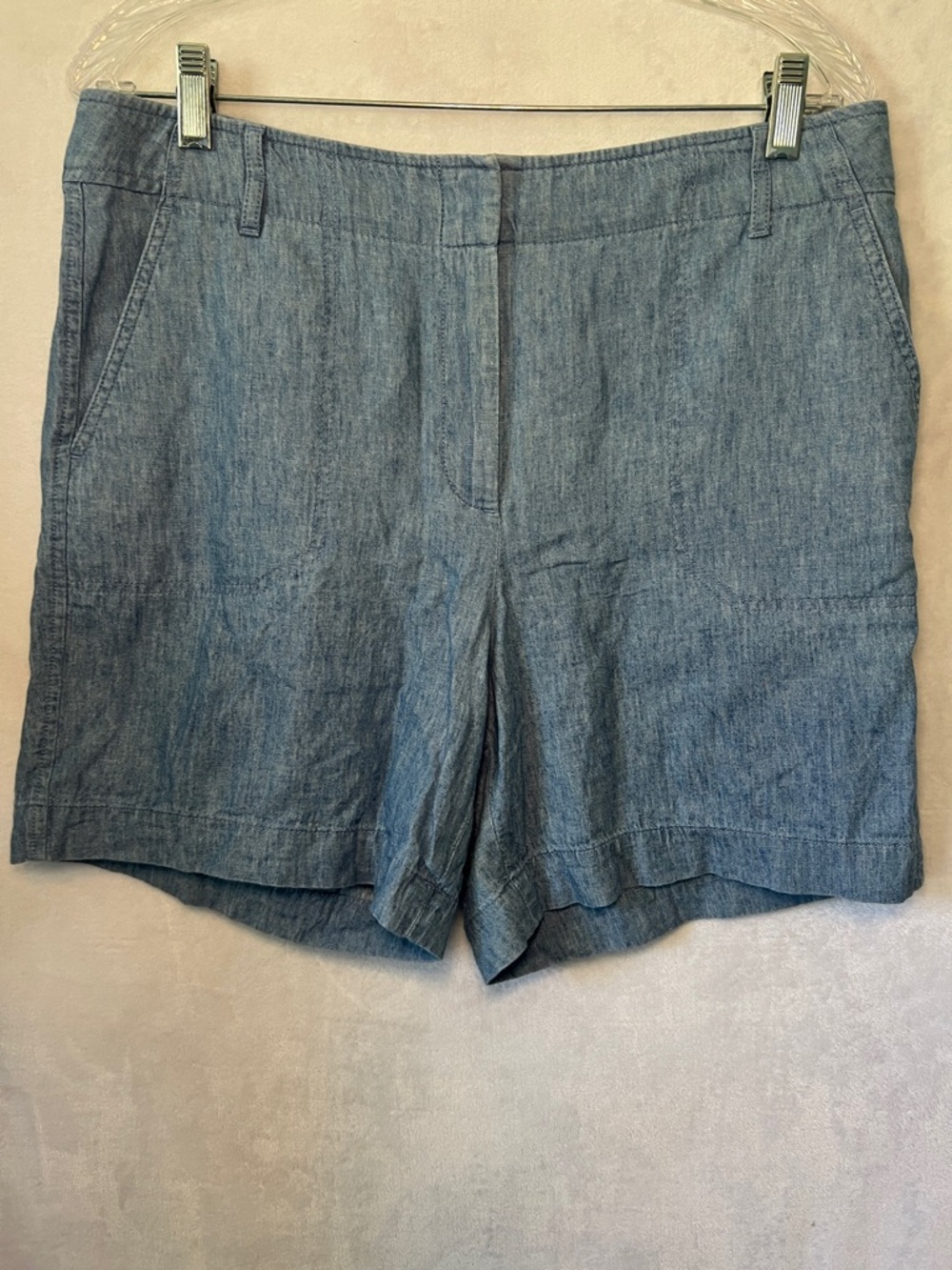Talbots Chino Chambray-Look Linen Blend Casual Shorts in Denim Blue Size 10